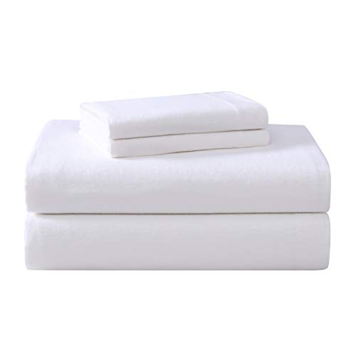 Laura Ashley Home - Queen-Size-Bettlaken, Baumwoll-Flanell-Bettwäsche-Set, gebürstet für zusätzliche Weichheit und Komfort (weiß, Queensize-Bett) von Laura Ashley