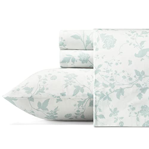 Laura Ashley Home - Queen-Size-Bettlaken, weiches Satin-Baumwoll-Bettwäsche-Set – schlanke, Glatte und atmungsaktive Heimdekoration (Garden Palace Blue, Queen) von Laura Ashley