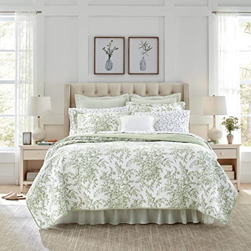 Laura Ashley Home - Queen-Size-Bettwäsche-Set, wendbare Baumwoll-Bettwäsche mit passenden Kissenbezügen, leichte Heimdekoration für alle Jahreszeiten (Bedford Green/Off-White, Queensize) von Laura Ashley