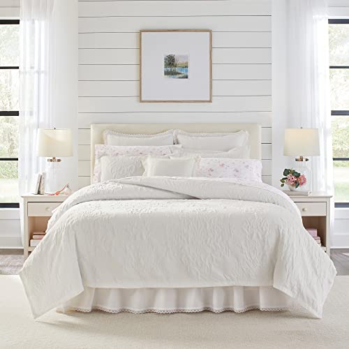 Laura Ashley Home - Queensize-Bettbezug-Set, Baumwolle, wendbar, mit passenden Kissenbezügen, Bauernhaus-Heimdekoration (Rowland Matelasse White, Queen) von Laura Ashley