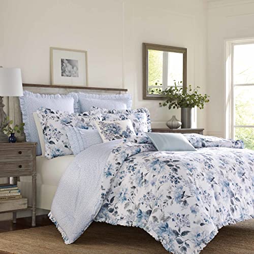 Laura Ashley Home - Twin Bettdecken-Set, wendbare Baumwolle Bettwäsche mit passendem Kissenbezug, stilvolle Wohnkultur für alle Jahreszeiten (Chloe Blue, Twin) von Laura Ashley