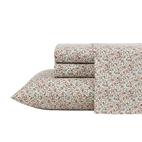 Laura Ashley - King Sheets, Cotton Percale Bedding Set, Crisp & Cool Home Decor (Emogene Burnt Orange, King) von Laura Ashley