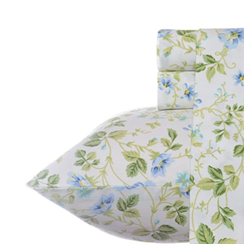 Laura Ashley - King-Size-Bettlaken, weiches Satin-Baumwoll-Bettwäsche-Set – schlanke, Glatte und atmungsaktive Heimdekoration (Frühlingsblüte, Periwinkle, Kingsize) von Laura Ashley