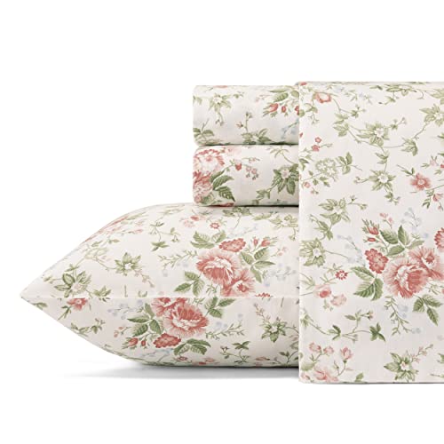 Laura Ashley Sheets Weiches Satin-Baumwoll-Bettwäsche-Set – schlank, glatt und atmungsaktiv, Heimdekoration, Lilian Coral, Queen von Laura Ashley