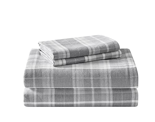 Laura Ashley Blätter Baumwoll-Flanell-Bettwäsche-Set, Mulholland Plaid Grau, Twin von Laura Ashley