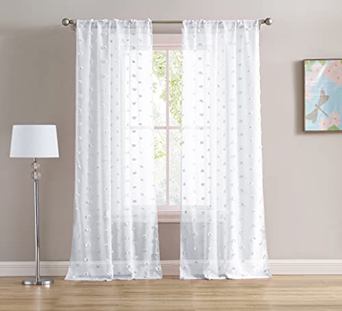 Laura Ashley Penelope Transparente Vorhänge mit Stangentasche, jeder Vorhang misst 96,5 x 213,4 cm (B x L), Weiß, 2 Paneele von Laura Ashley