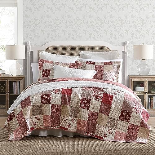 Laura Ashley - Queen-Bettwäsche-Set, wendbare Baumwollbettwäsche mit passenden Kissenbezügen, Patchwork-inspirierte Heimdekoration (Celina Patchwork Rot, Queen) von Laura Ashley