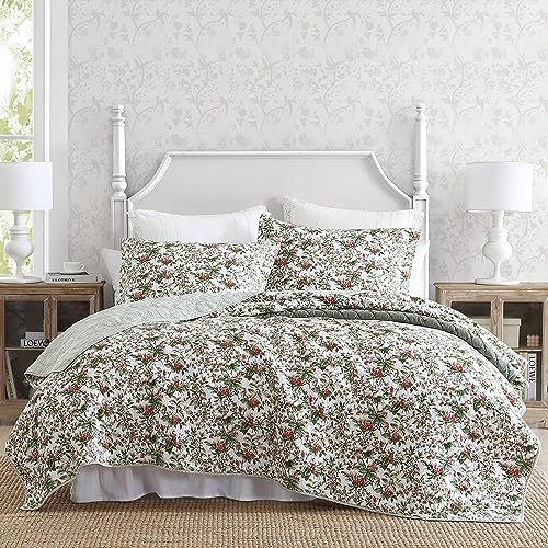 Laura Ashley - Queen Quilt Set, Reversible Cotton Bedding with Matching Shams, Floral Bedroom Decor for All Seasons (Bramble Floral Green, Queen) von Laura Ashley