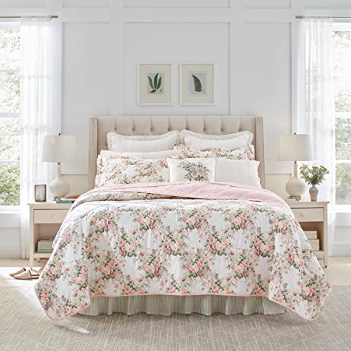 Laura Ashley - Queen-Size-Bettwäsche-Set, Baumwolle, wendbar, für alle Jahreszeiten, Landhaus-Heimdekoration (Joyce Pink, Queen) von Laura Ashley