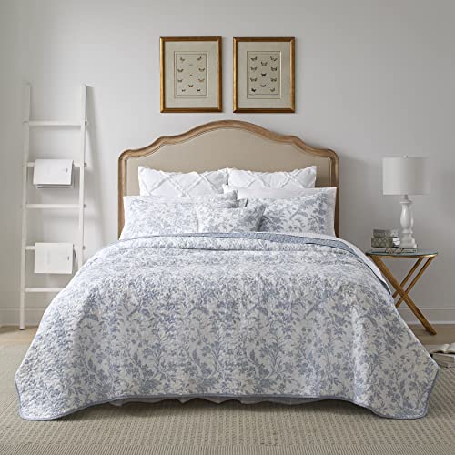 Laura Ashley Queen-Bettwäsche-Set, Baumwolle, wendbar, mit Bonus-Kissenbezug, für alle Jahreszeiten (Amberley Blue, Queen) von Laura Ashley