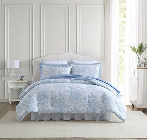 Laura Ashley - Queen-Size-Bettwäsche-Set, Baumwolle, wendbar, mit passenden Kissenbezügen, Bauernhaus-Heimdekoration (Bedford Blue, Queensize) von Laura Ashley