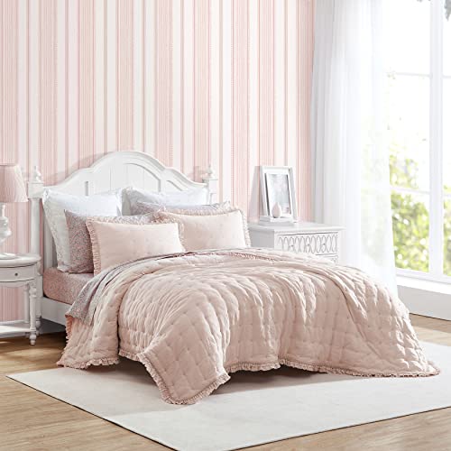 Laura Ashley - Queen-Size-Bettwäsche-Set, wendbares Bettwäsche-Set mit Kissenbezügen, Ganzjahres-Bauernhaus-Dekoration (Hailee Pink, Full/Queen) von Laura Ashley