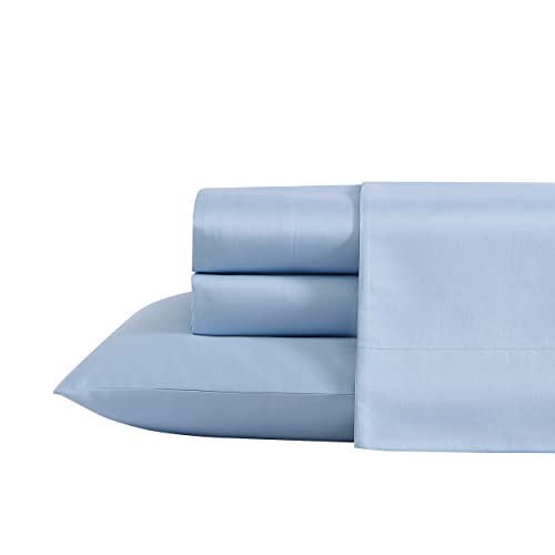 Laura Ashley - Queensize-Bettlaken-Set, luxuriöse Satin-Baumwoll-Bettwäsche, Fadenzahl 800, weiche und Glatte Heimdekoration (einfarbig, blau, Queen) von Laura Ashley