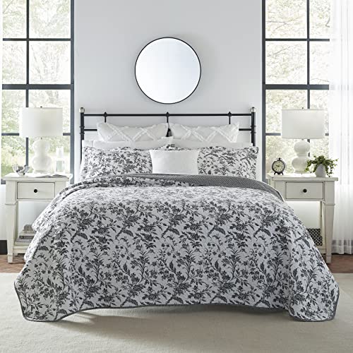 Laura Ashley Quilts Wendebettwäsche aus Baumwolle mit passenden Kissenbezügen, Florale Wohnkultur für alle Jahreszeiten, Kingsize, Amberley Schwarz/Weiß von Laura Ashley