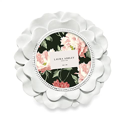 Laura Ashley Round Resin Ornate Flower Design Picture Frame with Beaded Border, for Tabletop and Wall Display, Floral Home Décor (White) von Laura Ashley