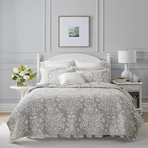 Laura Ashley Rowland Collection Bettwäsche-Set aus 100% Baumwolle, wendbar, Ganzjahres-Bettwäsche mit passenden Kissenbezügen, vorgewaschen für zusätzlichen Komfort, Queensize, Grau von Laura Ashley