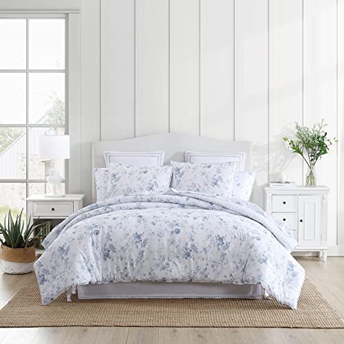 Laura Ashley - Twin XL-Bettwäsche-Set, wendbare Baumwoll-Bettwäsche mit passenden Kissenbezügen, Bauernhaus-Heimdekoration, Schlafsaal-Essentials (Belinda Blue, Twin XL) von Laura Ashley