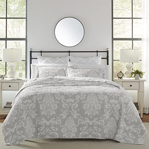 Laura Ashley Bettwäsche-Set Wendebettwäsche aus Baumwolle mit passenden Kissenbezügen, leichte Wohnkultur, ideal für alle Jahreszeiten, Venetia Grey, 3pc Queen von Laura Ashley