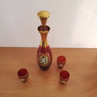 Vintage Set Moser Boho Cranberry Glas Karaffe Mit 3 Schnapsgläsern von LaurasFunFindsCA