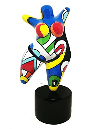 Laure TERRIER Statue Einer Tänzerin im Niki de Saint Phalle Nanas-Stil, Höhe 26 Zentimeter mit Sockel, aus mehrfarbigem Harz, handbemalt von Laure TERRIER