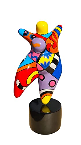 Laure TERRIER Statue Einer Tänzerin im Niki de Saint Phalle Nanas-Stil, Höhe 26 Zentimeter mit Sockel, aus mehrfarbigem Harz, handbemalt von Laure TERRIER