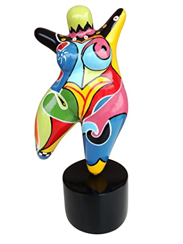 Laure TERRIER Statue Einer Tänzerin im Niki de Saint Phalle Nanas-Stil, Höhe 26 Zentimeter mit Sockel, aus mehrfarbigem Harz, handbemalt von Laure TERRIER