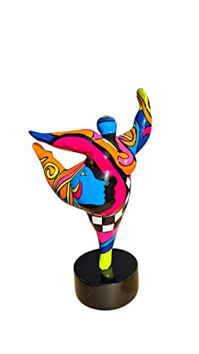 Laure TERRIER Statue Einer Tänzerin im Niki de Saint Phalle Nanas-Stil, Höhe 38 Zentimeter mit Sockel, aus mehrfarbigem Harz, handbemalt von Laure TERRIER