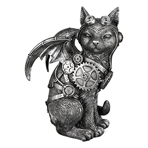 Laure Terrier Katzenstatue Steampunk aus Silberharz. Höhe 24 Zentimeter, Moderne und originelle Dekoration von Laure TERRIER