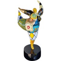 Mehrfarbige Und Goldene Nana-Skulptur 38 cm. Runde Frauenstatue Aus Harz Mit Schwarzen Gelben Motiven. Originalstück, Dekoration Von Laure Terrier von LaureTerrier