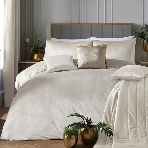 Laurence Llewelyn-Bowen - Elfenbeinfarbenes Samt-Bettwäsche-Set – Doppelbett (200 x 200 cm) – 2 Kissenbezüge – weiche Luxus-Bettwäsche – Samt in Weiß von Laurence Llewelyn-Bowen