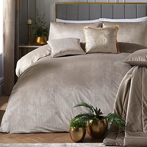 Laurence Llewelyn-Bowen Bettwäscheset aus beigefarbenem Samt, für Doppelbetten (200 x 200 cm), 2 Kissenbezüge, weiche Haptik, Designer-Bettwäsche-Set aus Leinen, Perlen-Motiv, Samt-Bettwäsche in von Laurence Llewelyn-Bowen