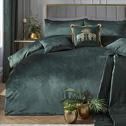 Laurence Llewelyn-Bowen Samt-Bettwäsche-Set in Flaschengrün, Super-Kingsize (260 x 220 cm), 2 Kissenbezüge, Weiche Haptik, Designer-Luxus-Bettwäsche, Grün von Laurence Llewelyn-Bowen