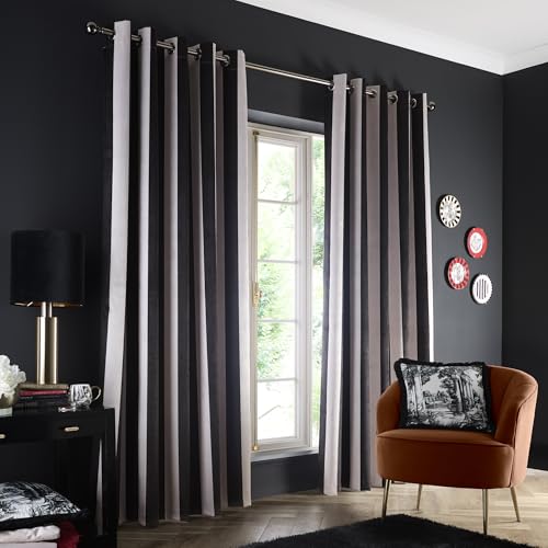 Laurence Llewelyn-Bowen Ösenvorhang Wohnzimmer 117x137 cm Schwarz 100% Recyceltes Polyester Verdunkelung Samt Gestreift von Laurence Llewelyn-Bowen