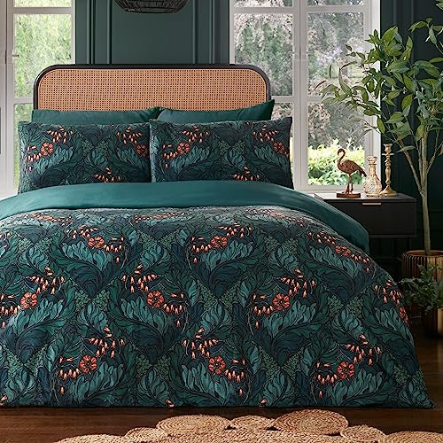 Laurence Llewelyn-Bowen Rambleicious Bettwäsche-Set, dunkelgrün, türkis, Kingsize-Bett (220 x 230 cm), Blumen- und Farn-Druck, dunkelgrüner Samt-Bettwäschebezug von Laurence Llewelyn-Bowen