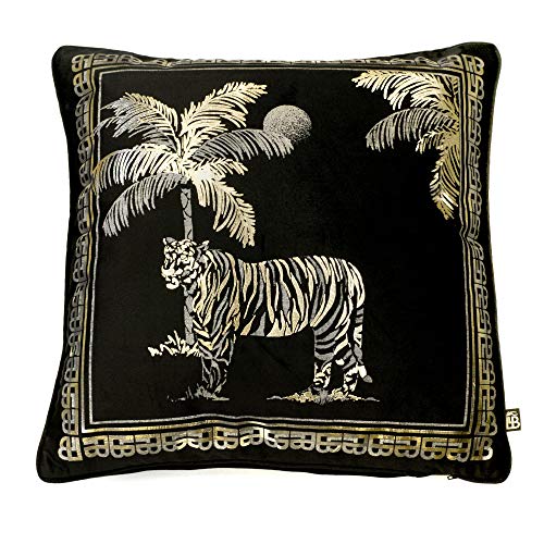 Laurence Llewelyn-Bowen - Tiger Tiger Kissen, Samt, gefüllt, 43 x 43 cm, Schwarz von Laurence Llewelyn-Bowen