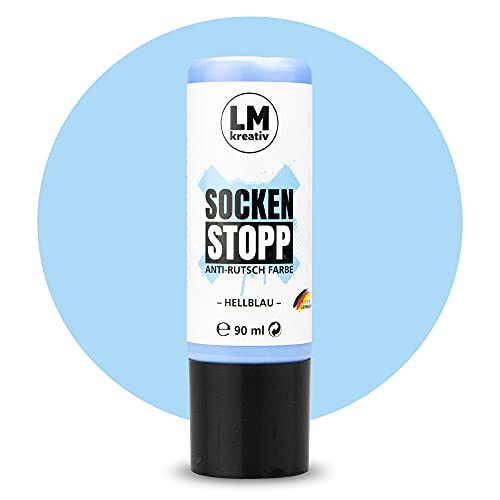 LM-Kreativ Socken Stopp 90 ml - Hellblau - Flüssige Anti-Rutsch-Farbe für Socken und Textilien, vielseitig einsetzbar auf Wolle, Filz und Teppichen | Sock Stopper Flüssig für sicheren Halt von LM-Kreativ