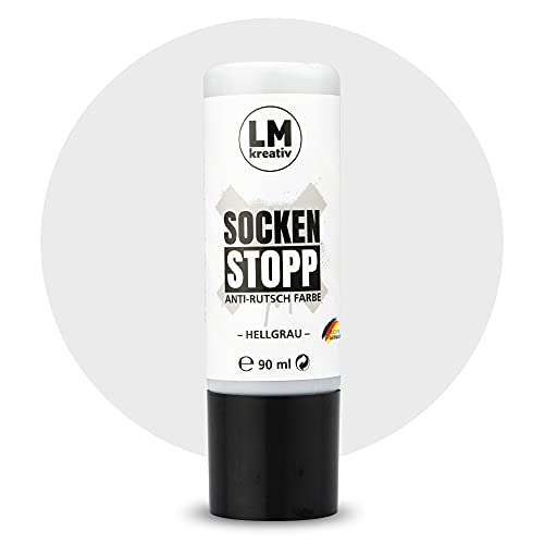 LM-Kreativ Socken Stopp 90 ml - Hellgrau - Flüssige Anti-Rutsch-Farbe für Socken und Textilien, vielseitig einsetzbar auf Wolle, Filz und Teppichen | Sock Stopper Flüssig für sicheren Halt von LM-Kreativ