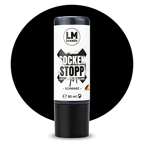 LM-Kreativ Socken Stopp 90 ml - Schwarz - Flüssige Anti-Rutsch-Farbe für Socken und Textilien, vielseitig einsetzbar auf Wolle, Filz und Teppichen | Sock Stopper Flüssig für sicheren Halt von LM-Kreativ