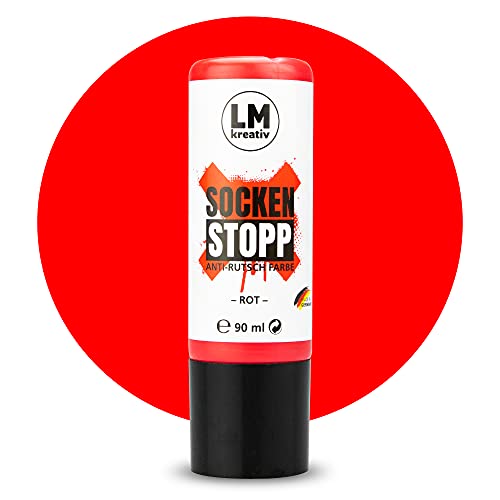 LM-Kreativ Socken Stopp 90 ml - Rot - Flüssige Anti-Rutsch-Farbe für Socken und Textilien, vielseitig einsetzbar auf Wolle, Filz und Teppichen | Sock Stopper Flüssig für sicheren Halt von LM-Kreativ