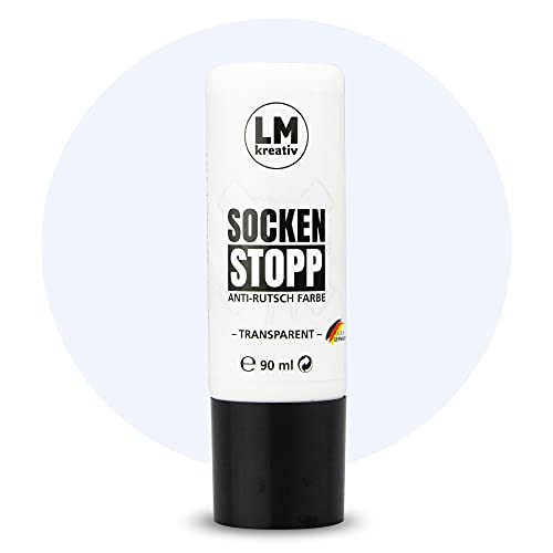 LM-Kreativ Socken Stopp 90 ml - Transparent - Flüssige Anti-Rutsch-Farbe für Socken und Textilien, vielseitig einsetzbar auf Wolle, Filz und Teppichen | Sock Stopper Flüssig für sicheren Halt von LM-Kreativ