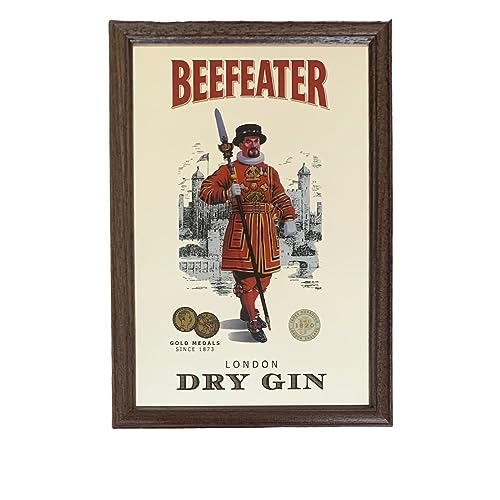 Beefeater Gin, dekorativer Wandspiegel, 23 x 33 cm, kleiner Pub-Spiegel von Laurie's Pub and Bar Accessories