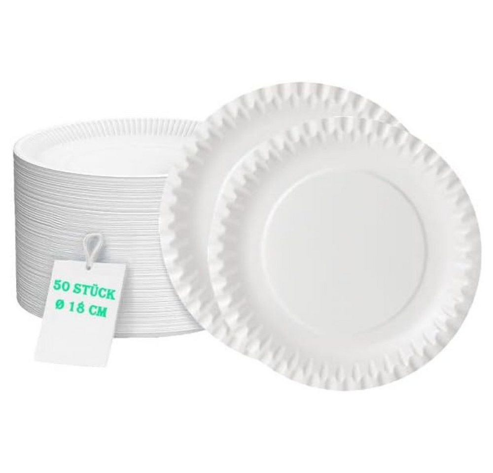 Lauroo Dessertteller Pappteller rund 18 cm – Lunch-Teller, hitzebeständig 90 °C - 50 Stück, (50 St) von Lauroo