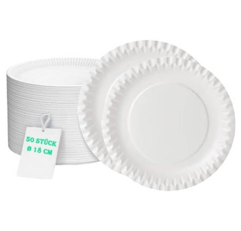 Lauroo Dessertteller Pappteller rund 18 cm – Lunch-Teller, hitzebeständig 90 °C - 50 Stück, (50 St) von Lauroo