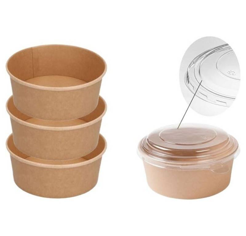 Lauroo Einwegschale Salatschalen mit Deckel Kraftpapier Schalen - 750 ml - 50 Stück, (50-tlg) von Lauroo