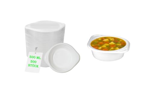 Lauroo Suppenterrinen, Suppenschalen, Suppenteller, Lebensmittelgeeignet, hitzebeständig & stapelbar - 500 ml weiß - 500 Stück von Lauroo