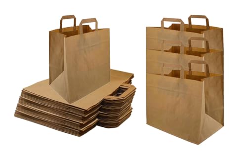 Papiertragetasche, Geschenktüten, Kraftpapiertragetasche 32+16 x 27 cm Braun- 250 Stück von Lauroo