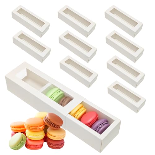 10er-Set Macaron Box (20.5x7.1x5.2cm) - Weiße Cupcake Verpackung mit Sichtfenster | Lebensmittelechte Donut, Muffin & Keks-Schachtel | Transparente Geschenkbox für Hobbybäcker & Haushalte von Laurraine