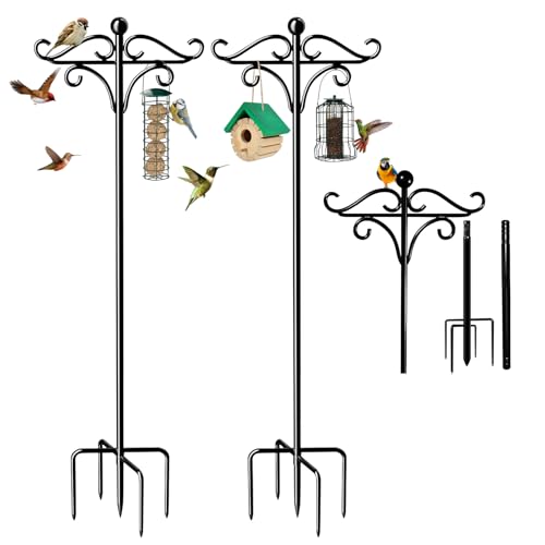 Vogelfutterspender zum Aufhängen, 196 cm, freistehende Futterstation für den Garten, robuste Metall-Doppel-Schäferhund, Krummhaken für Lichterständer, Schwarz (1) von Laurraine
