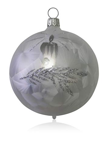 Lauschaer Glas Christbaumkugeln Eislack weiß mit Kerze 4 Stück d 7cm Christbaumschmuck Weihnachtsbaumschmuck mundgeblasen, handdekoriert von Lauschaer Glas
