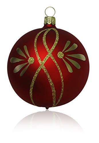Lauschaer Glas Christbaumkugeln rot matt mit Ranken 4 Stück d 7cm Christbaumschmuck Weihnachtsbaumschmuck mundgeblasen,handdekoriert von Lauschaer Glas